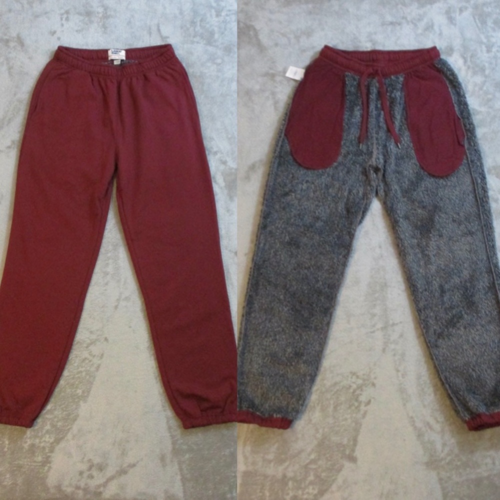 Lands End Serious Sweats Sweatpants Mens Small Red Sherpa Lined Jogger Pants 054
